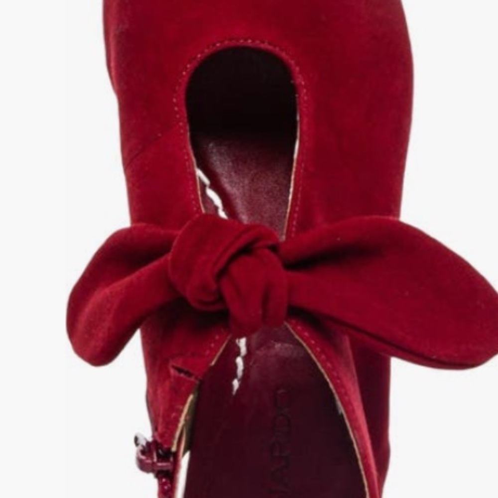 Bernardo Lizzie Comfortable 2” Red Suede Knot Peep-Toe Block Heel Sandals 9.5 - Picture 4 of 6